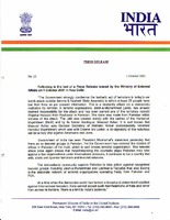 Press Release by the Ministry of Affairs on 1 October 2001 in New Delhi