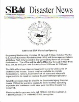 Disaster News: Additional SBA Workshop Opening